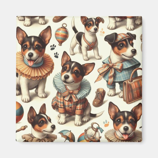 Aimant Joli Jouet Vintage Fox Terrier sans couture (Devant)