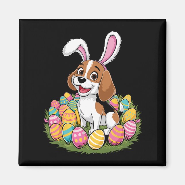 Aimant Joli lapin Beagle Oreilles de Pâques Chasse aux oe (Devant)