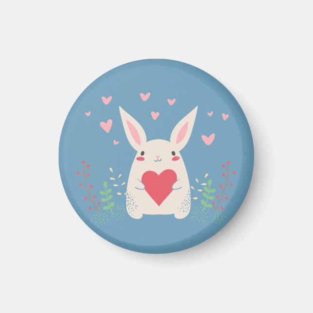 Aimant Joli Lapin Blanc Au Coeur (Devant)