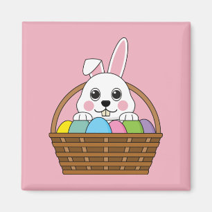 Aimant Joli lapin blanc coloré Pâques Panier de chasse au