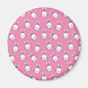 Aimant Joli lapin blanc de Pâques sur rose