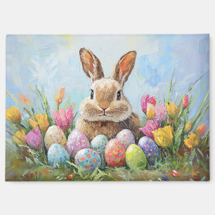 Aimant Joli lapin de Pâques avec des oeufs colorés