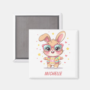 Aimant Joli lapin féminin avec monogramme portant des lun
