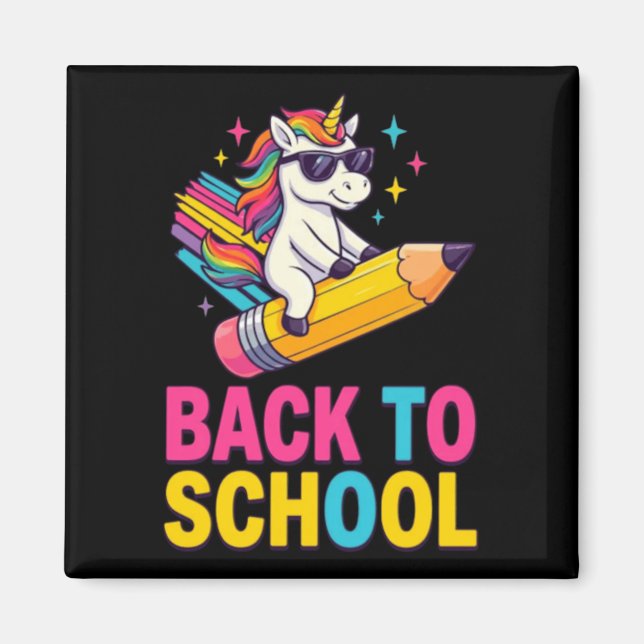 Aimant Joli licorne retour à l'école premier jour d'école (Devant)