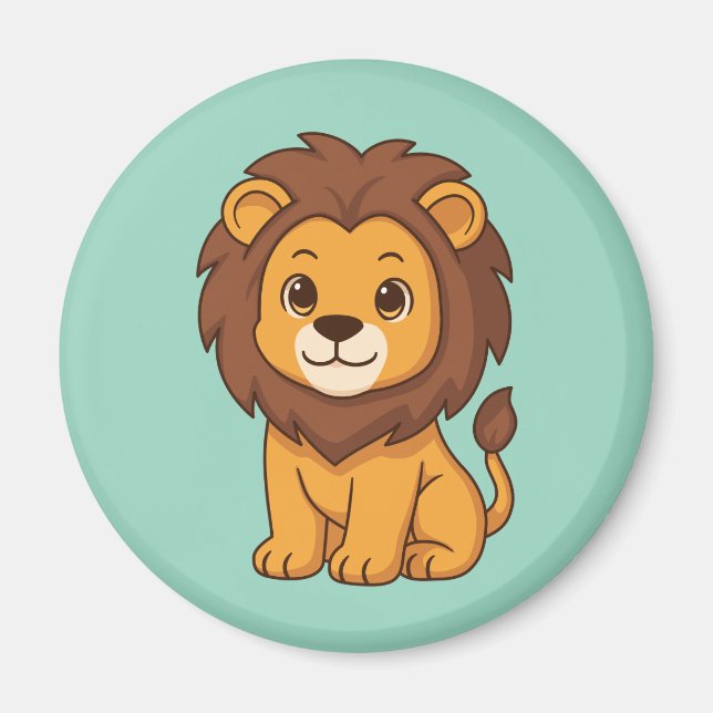 Aimant Joli lion de dessin animé sur fond vert (Devant)