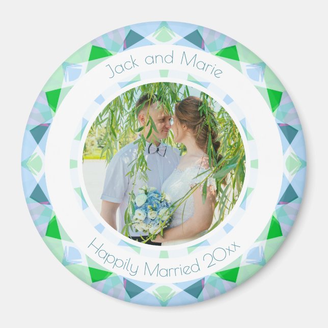 Aimant Joli Mariage bleu vert Keepsaké cadeau photo (Devant)