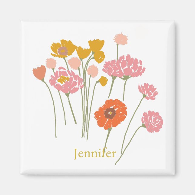 Aimant Joli Moderne Floral Blanc (Devant)
