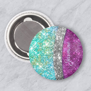 Aimant Joli monogramme iridescent faux violet sarcelle pa