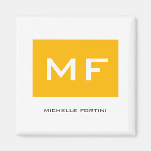 Aimant Joli Monogramme Jaune Blanc Votre Nom