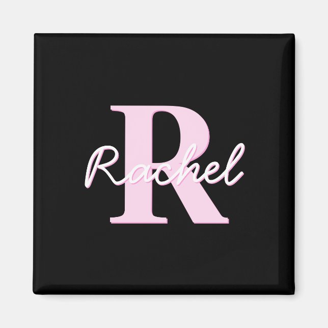 Aimant Joli monogramme personnalisable | Rose clair et no (Devant)