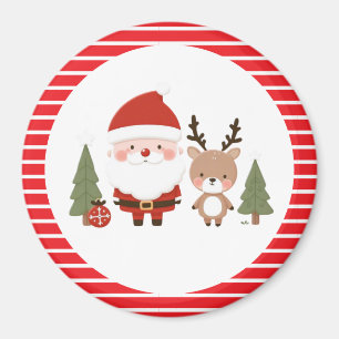 Aimant Joli Noël Père Noël & Reindeer
