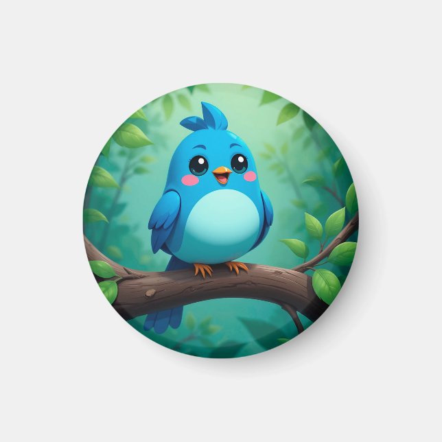 Aimant Joli Oiseau Bleu de Dessin Animé (Devant)