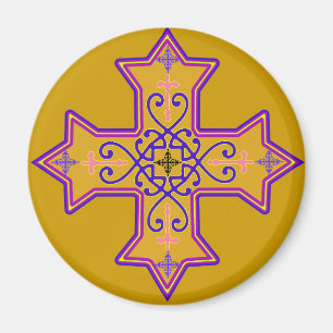 Aimant Joli or et croix copte rose