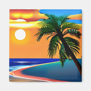Aimant Joli Palm Tree Tropical Sun Setting
