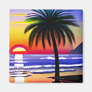 Aimant Joli palmier tropical et coucher de soleil