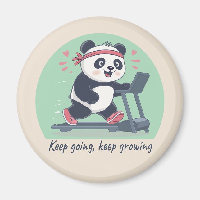 Aimant Joli panda motivant sur tapis roulant (Devant)