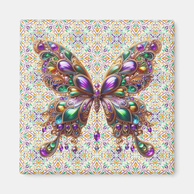 Aimant Joli papillon de Mardi Gras orné de bijoux (Devant)