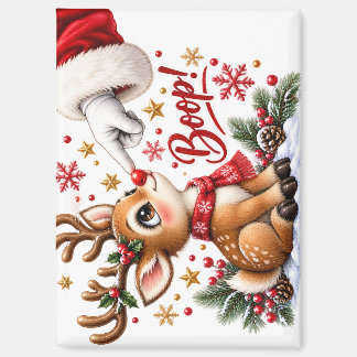 Aimant Joli Père Noël et Boop sur le Nez de Renne Noël