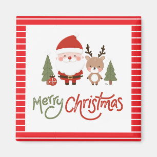 Aimant Joli Père Noël et rennes de Noël