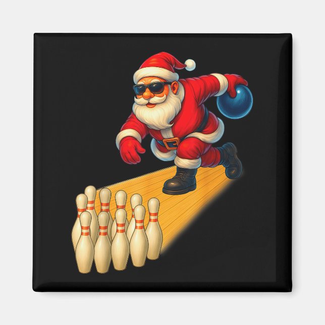 Aimant Joli Père Noël jouant boule de bowling et quilles  (Devant)