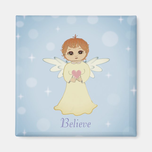 Aimant Joli petit ange sur fond bleu clair (Devant)
