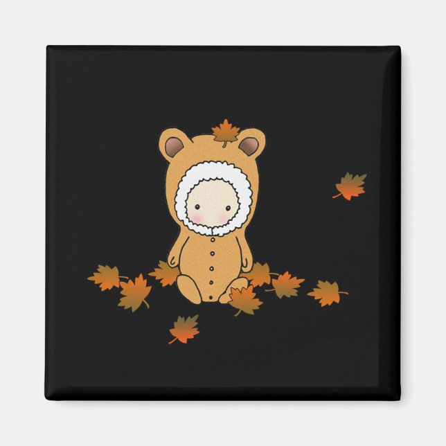 Aimant Joli petit bébé d'automne dans les feuilles (Devant)