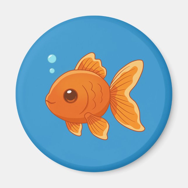 Aimant Joli poisson rouge de dessin animé sur fond bleu (Devant)
