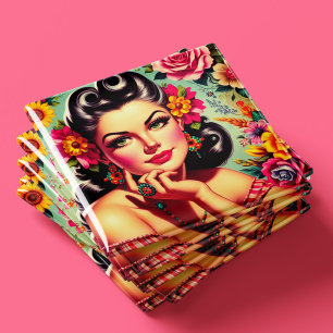 Aimant Joli portrait rétro floral pin-up