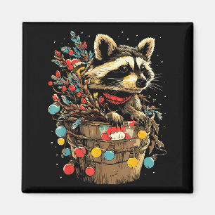 Aimant Joli Raton Laveur Scène de Fête Hivernale Animal d