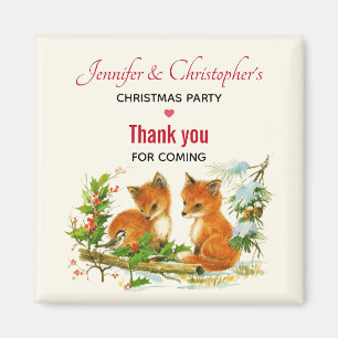 Aimant Joli renard Vintage Rétro Noël Merci de fête