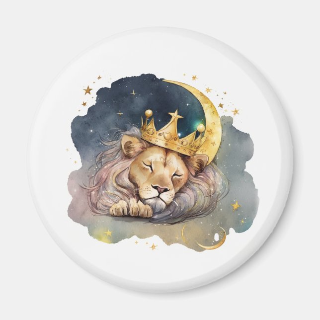 Aimant Joli roi Lion endormi sur la Lune (Devant)