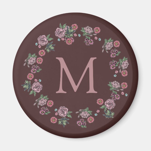 Aimant Joli rose Roses Wreath Monogramme (Devant)