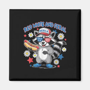 Aimant Joli Rouge Blanc Et Feral Raccoon Hot Dog 4th De J