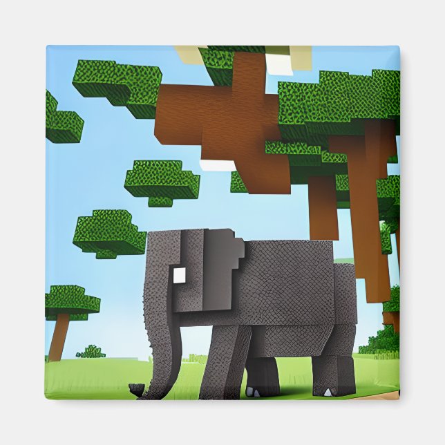 Aimant Joli Safari Elephant Pixel Art (Devant)