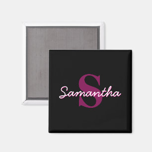 Aimant Joli script de monogramme personnalisable rose et