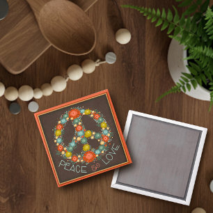 Aimant Joli signe de paix floral de l'amour Inspirivity