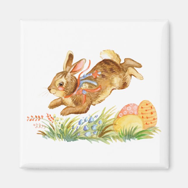 Aimant Jolie aquarelle lapin de pâques (Devant)