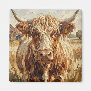 Aimant Jolie art bovin à l'impasto sur une ferme rustique