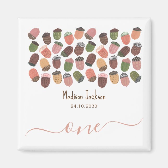 Aimant Jolie Automne Rose Acorns fille première fête d'an (Devant)