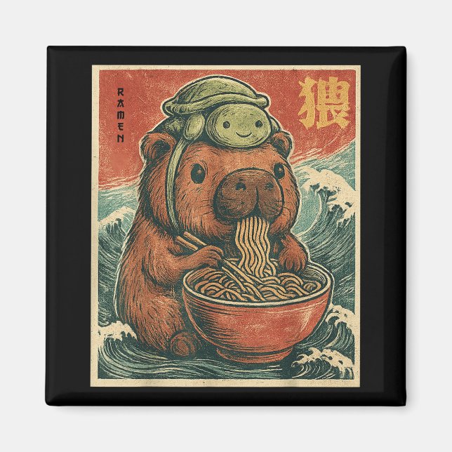 Aimant Jolie Capybara Et Turtle Sac À Dos Ramen Kawaii Ca (Devant)