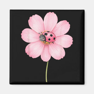 Aimant Jolie coccinelle fleur de cosmos rose aquarelle pr