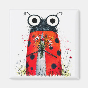Aimant Jolie coccinelle tenant un bouquet de fleurs sauva