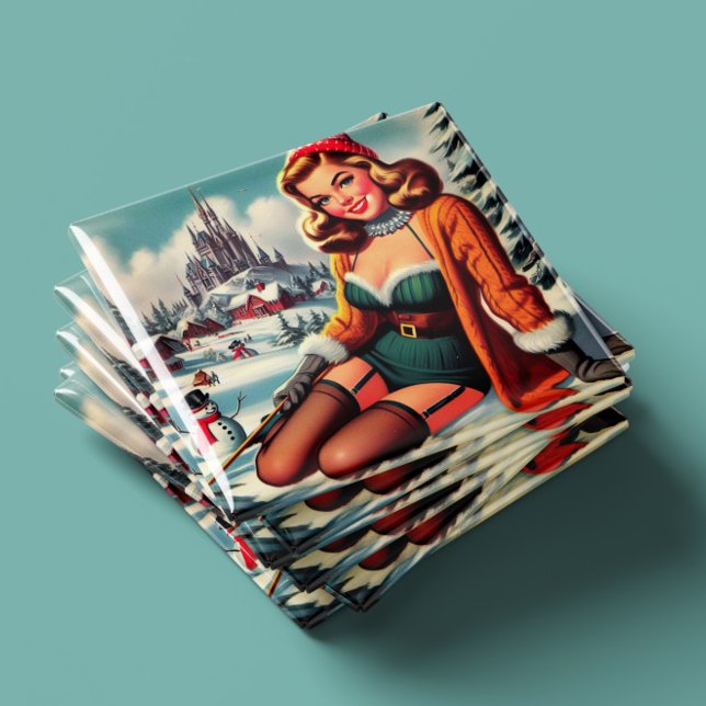 Aimant Jolie épinglette rétro hiver pin-up (Créateur téléchargé)