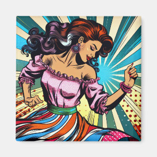 Aimant Jolie Femme Dansant Salsa Pop Art