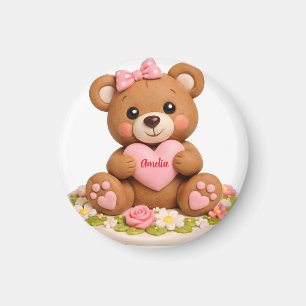 Aimant Jolie Figurine d'Ours en Peluche avec Cœur de Nom