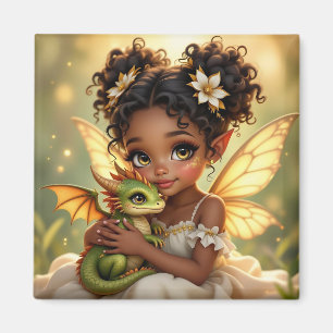 Aimant Jolie Fille Fée d'Anime et Dragon Chibi
