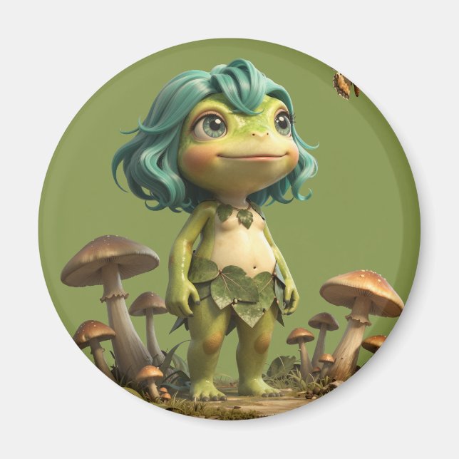 Aimant Jolie Fille Grenouille Parmi les Champignons avec  (Devant)