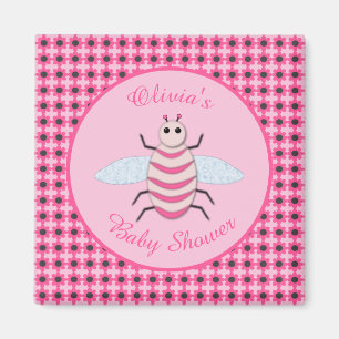 Aimant Jolie fille rose bébé Baby shower abeille