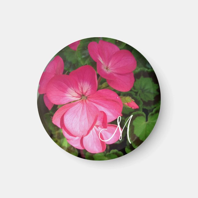 Aimant Jolie fille rose Geranium Monogramme photo (Devant)