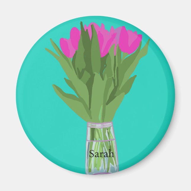 Aimant Jolie fleur de tulipe Illustration moderne + Nom (Devant)